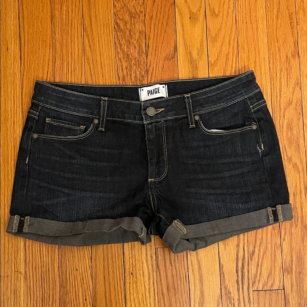 PAIGE Women's Jimmy Dark Blue Denim Jean Shorts